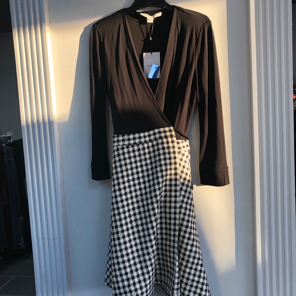 Diane Von Furstenberg Plaid and Black Wrap Dress
